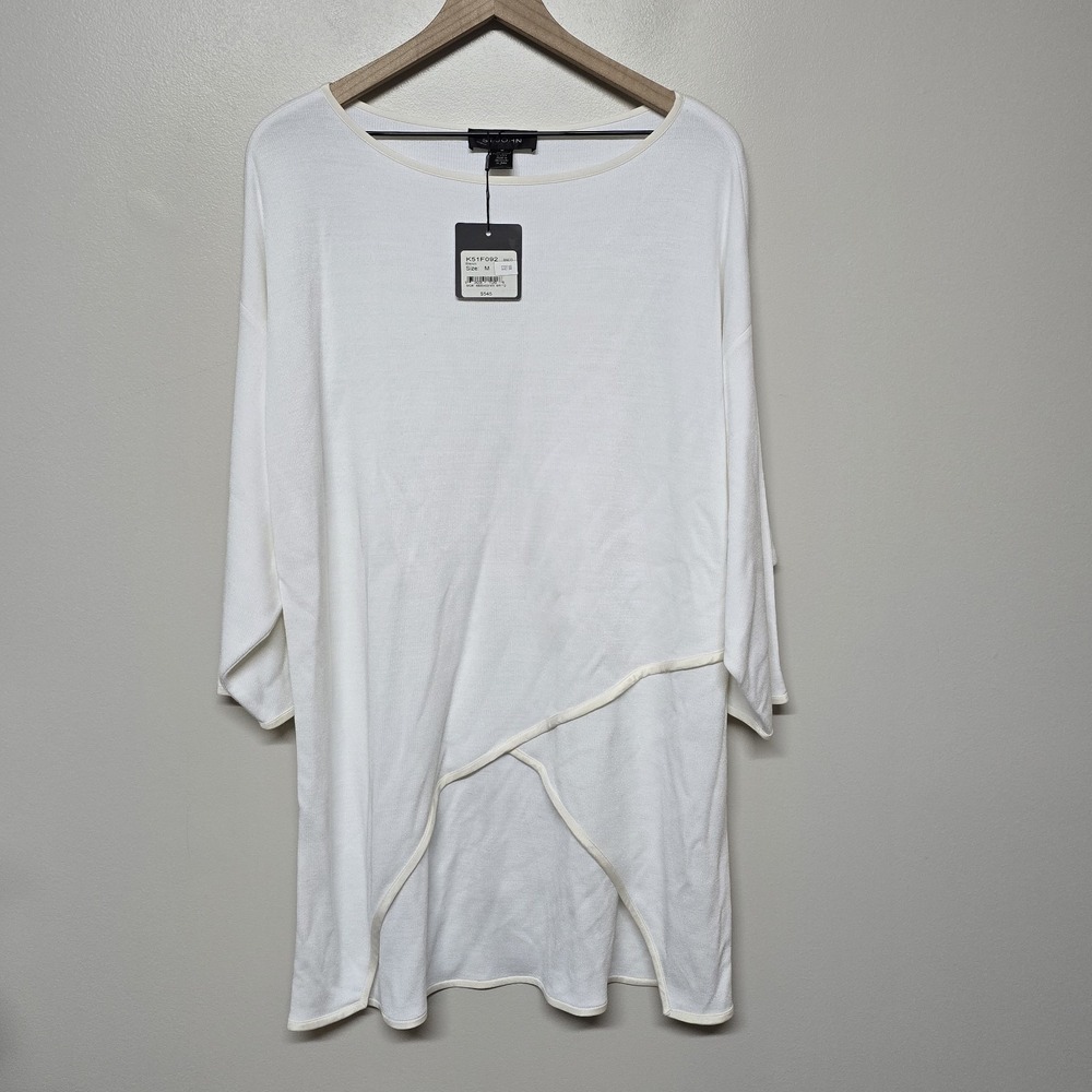 St. John White Bianco Tunic Top Medium‎ M 100% Viscose Asymmetrical Hem New